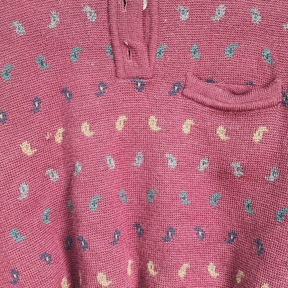 Nordstrom Gallery 100% Wool Made in Italy Sweater Men's Small Burgundy Paisley - Picture 2 of 10